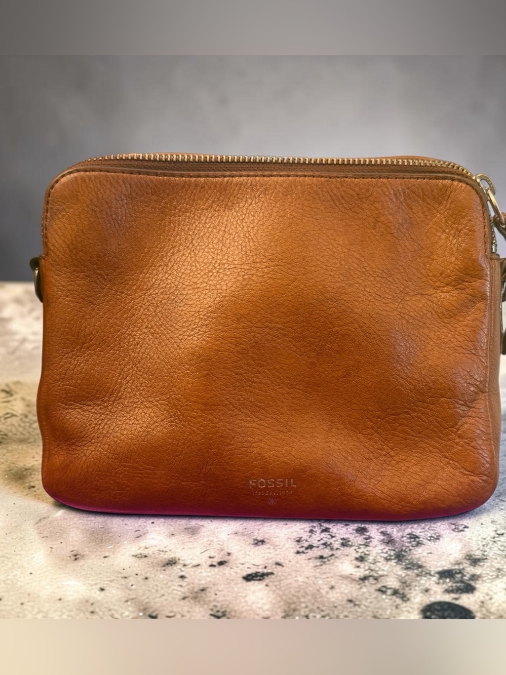Fossil Tan Pebbled Leather Crossbody Bag